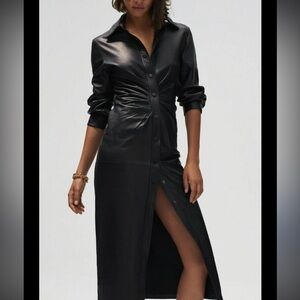 Zara Women's Black Faux Leather Midi Coat Dress